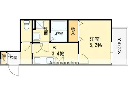 クレアール八戸ノ里(1K/2階)の間取り写真
