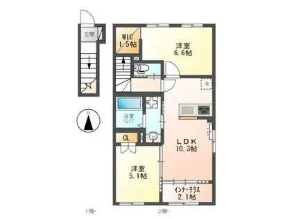 リヴォラルコート若江(2LDK/2階)の間取り写真