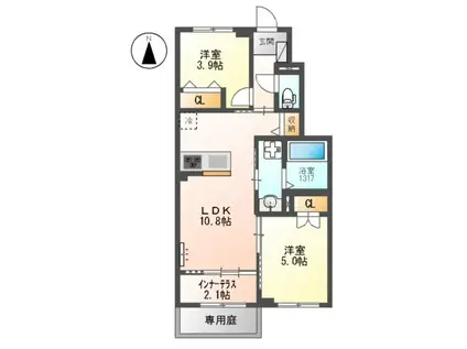 リヴォラルコート若江(2LDK/1階)の間取り写真