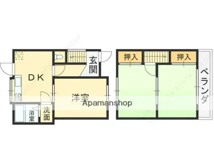 近鉄難波・奈良線 瓢箪山駅(大阪) 徒歩10分 2階建 築53年(3DK)の間取り写真
