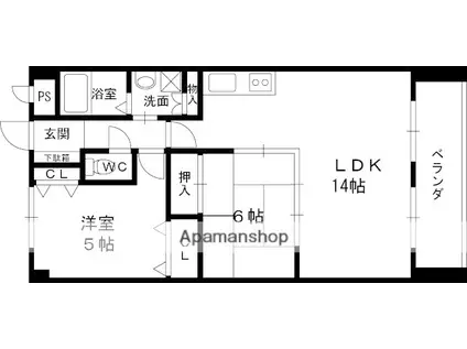 シェリール苦楽園Ⅰ(2LDK/2階)の間取り写真
