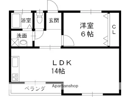 サンロイヤルマンション(1LDK/1階)の間取り写真