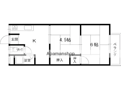 ユニメント(2K/2階)の間取り写真