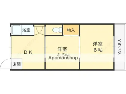 第3岩見ビル(2K/4階)の間取り写真