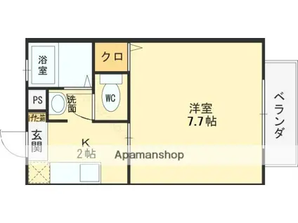 ヴィラ・ソレイユA棟(1K/2階)の間取り写真