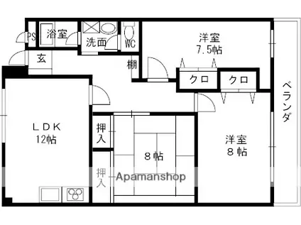 リバーマンション(3LDK/2階)の間取り写真