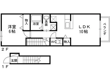 グリンアベニューA棟(1LDK/2階)の間取り写真