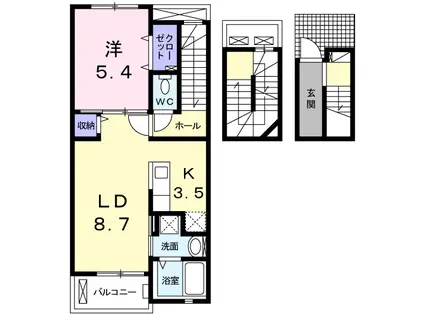 プチフローラ 北野田Ⅰ(1LDK/3階)の間取り写真