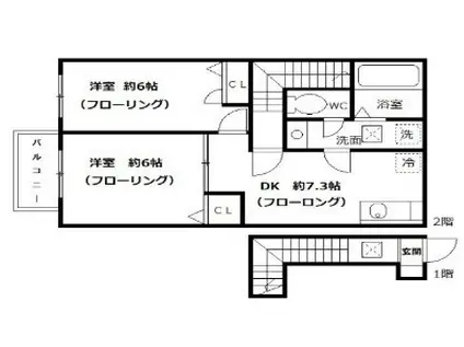 アリエント(2DK/2階)の間取り写真