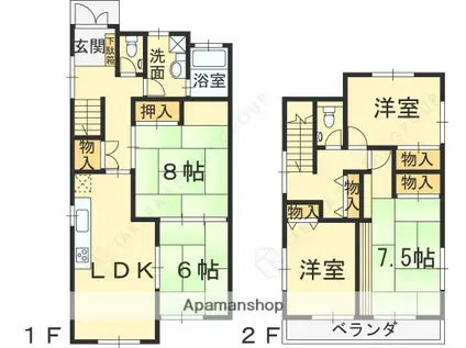 阪急電鉄甲陽線 苦楽園口駅 徒歩15分 2階建 築34年(5LDK)の間取り写真