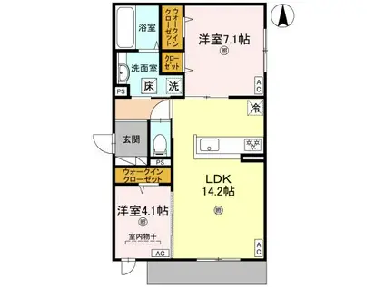 パサログランデ北長尾(2LDK/1階)の間取り写真