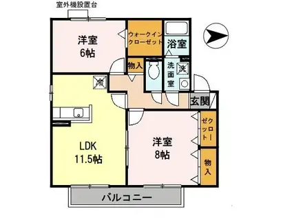 ヴィラージュC棟(2LDK/2階)の間取り写真