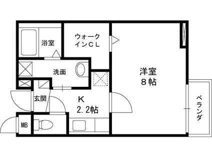 カレント・レジデンス(1K/2階)の間取り写真
