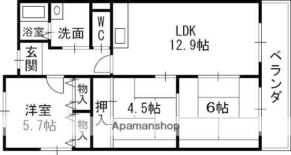 香里ヶ丘1番館(3LDK/2階)の間取り写真