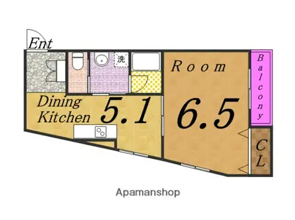 グランドールハタダビルディング2(1DK/6階)の間取り写真