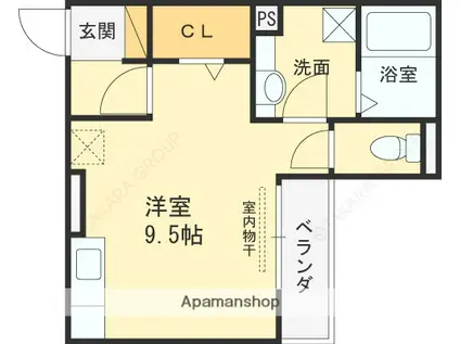 ノース キューブ(ワンルーム/1階)の間取り写真