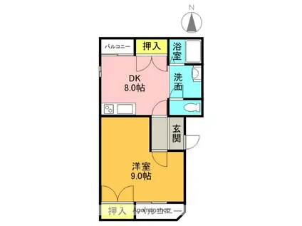 プリモ伊加賀(1DK/2階)の間取り写真