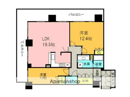 ジオタワー高槻ミューズフロント(2LDK/33階)の間取り写真