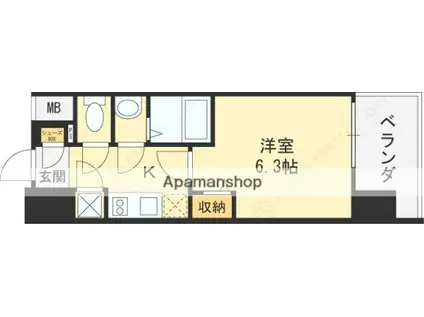 レジュールアッシュOSAKA新深江(1K/13階)の間取り写真