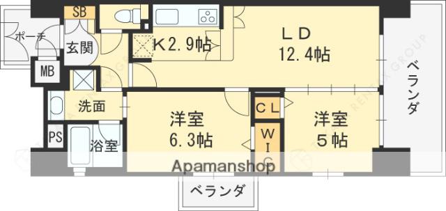 エステムコート京橋セレブⅠポーラスター(2LDK/11階)の間取り写真