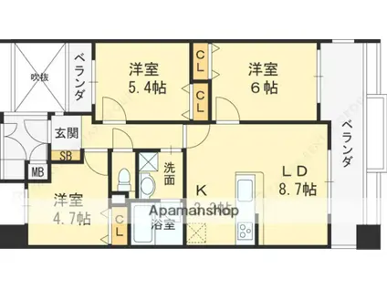 エステムコート都島キャトルプランシュ(3DK/8階)の間取り写真