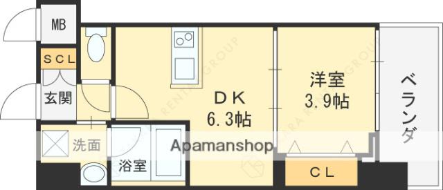 ヴィーナス今里(1DK/9階)の間取り写真