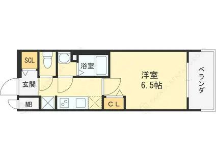 プレサンス桜ノ宮イーサリアル(1K/7階)の間取り写真