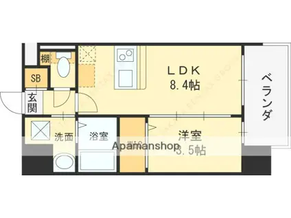 LUXE玉造南(1LDK/5階)の間取り写真