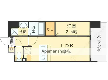 LUXE玉造南(1LDK/14階)の間取り写真