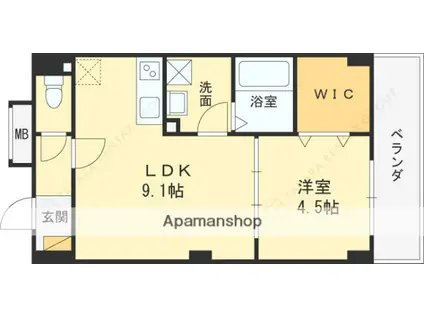 アルカンシェルコート緑橋(1LDK/1階)の間取り写真