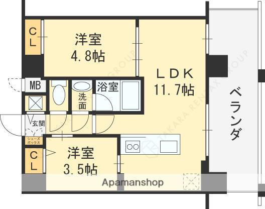 メトロ守口(2LDK/9階)の間取り写真