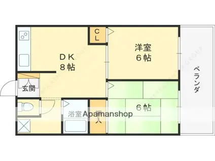 第2あかつきマンション(2DK/4階)の間取り写真