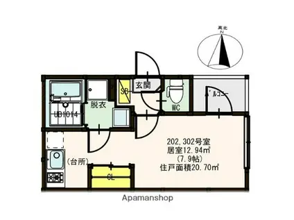 LE・CIEL下新庄(ワンルーム/3階)の間取り写真