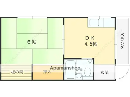 竹葉ハイツ(1DK/2階)の間取り写真