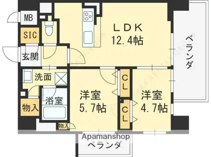 MORUAN RESIDENCE(2LDK/4階)の間取り写真