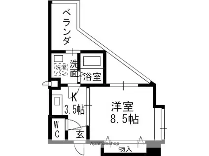 シュロス野口Ⅱ(1K/4階)の間取り写真