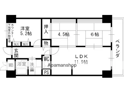 パルハセトン十三(3LDK/8階)の間取り写真