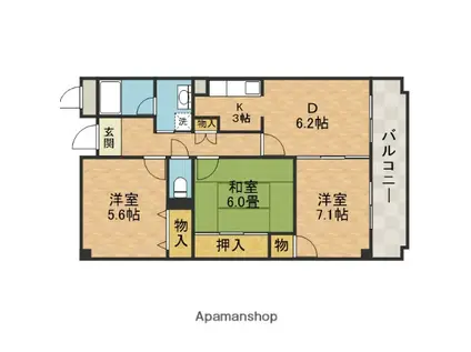 サウスファーム(3DK/4階)の間取り写真