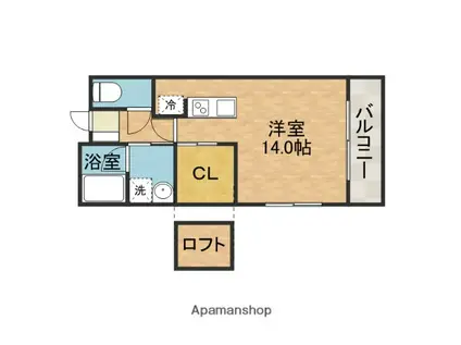 CASA DE VIOLA カサ デ ヴィオラ(ワンルーム/3階)の間取り写真