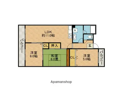 第2ドゥエルなかせい(3LDK/3階)の間取り写真