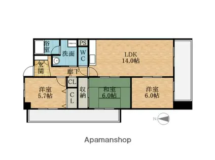 キングロードハイツ(3LDK/5階)の間取り写真
