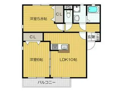 メル・ベイユ(2LDK/1階)の間取り写真