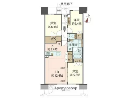 ジオ彩都いろどりの丘(3LDK/8階)の間取り写真