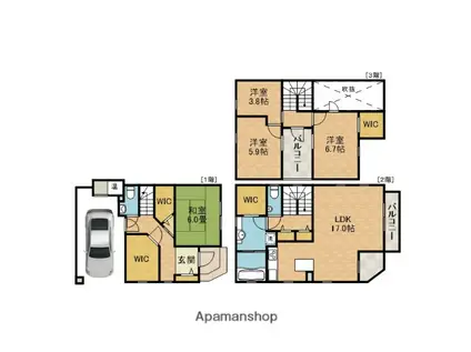 大阪モノレール本線 沢良宜駅 徒歩7分 3階建 築23年(4LDK)の間取り写真