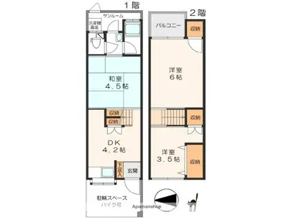 茨木市西田中町7−24テラス(3DK)の間取り写真