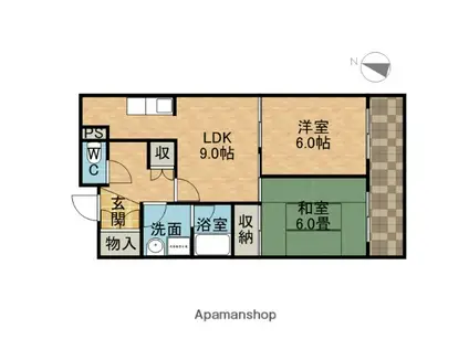 阪急電鉄京都線 南茨木駅 徒歩21分 3階建 築36年(2LDK/1階)の間取り写真