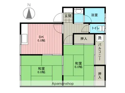 春日丘ハイツB棟(2DK/1階)の間取り写真