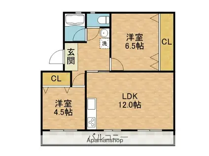 富田第二61号棟(2LDK/2階)の間取り写真