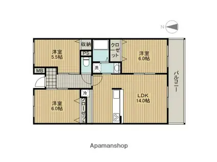 アムールカセイ(3LDK/3階)の間取り写真