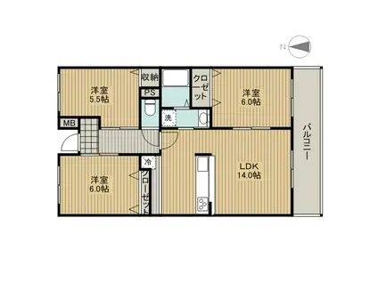 アムールカセイ(3LDK/2階)の間取り写真